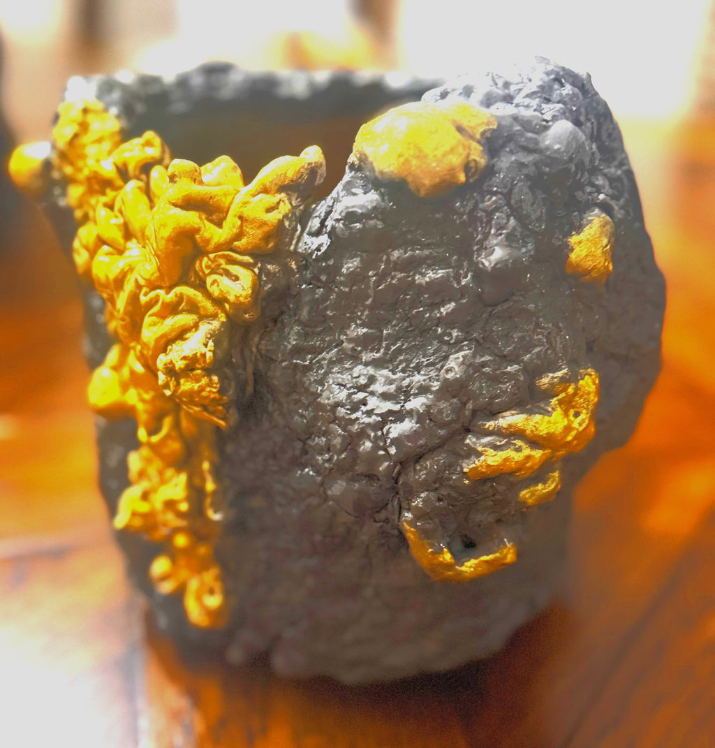SOLD "Eruption Series Vase Grey / Gold" image 2