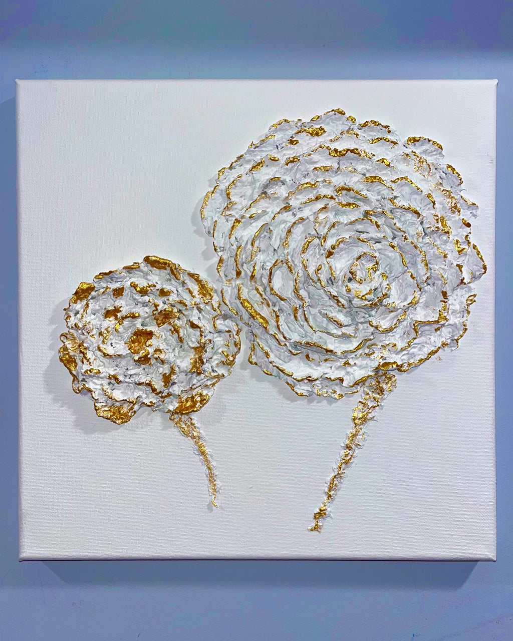 SOLD "White/Gold leaf embellished flowers" image 2