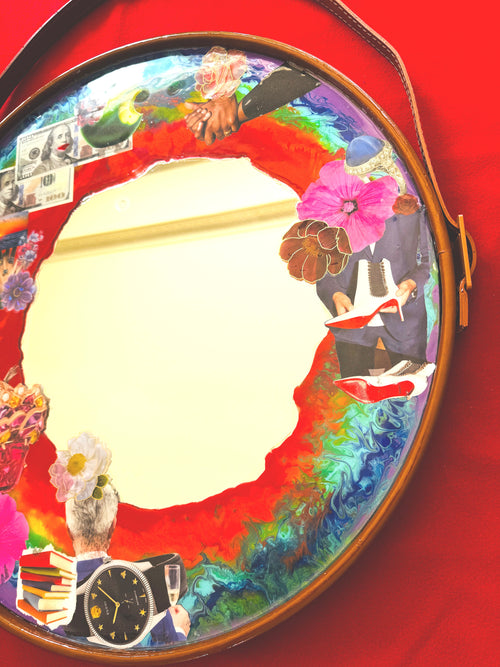 "Apple Wishes" round mirror 24"x24" x1.5" ready to hang image 1