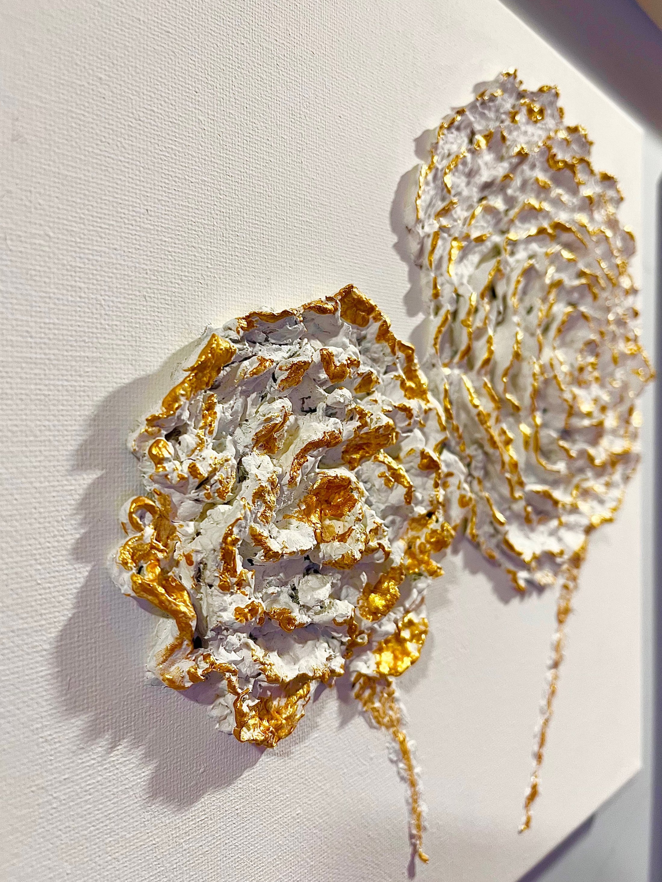 SOLD "White/Gold leaf embellished flowers" image 1