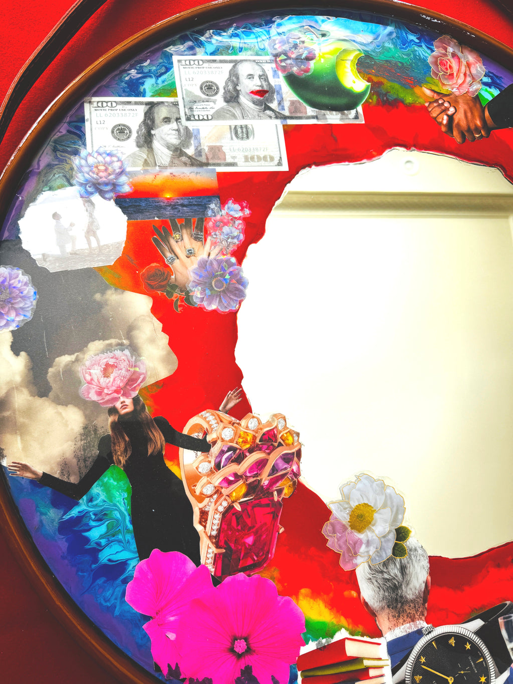 "Apple Wishes" round mirror 24"x24" x1.5" ready to hang image 3