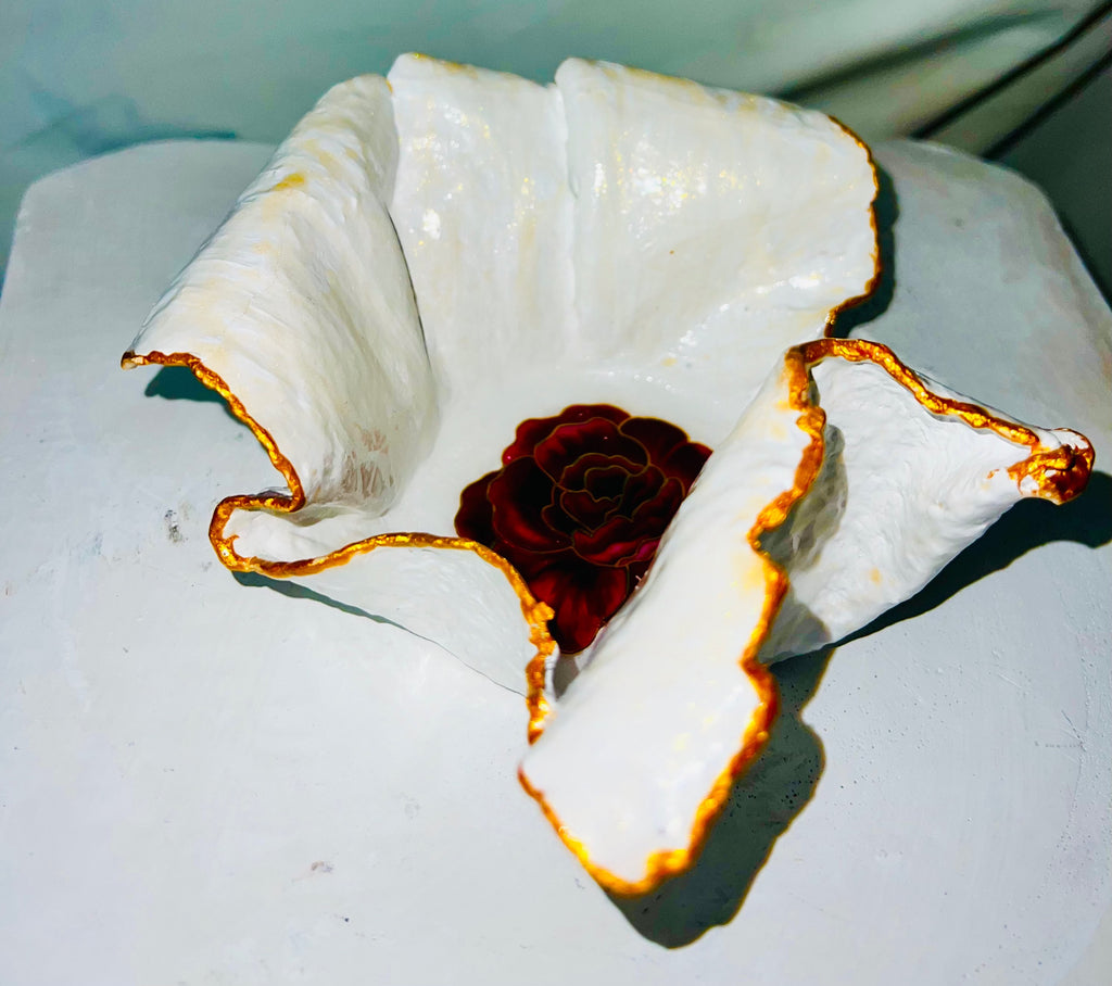 SOLD "White/Gold bowl with Red Flowers" image 3
