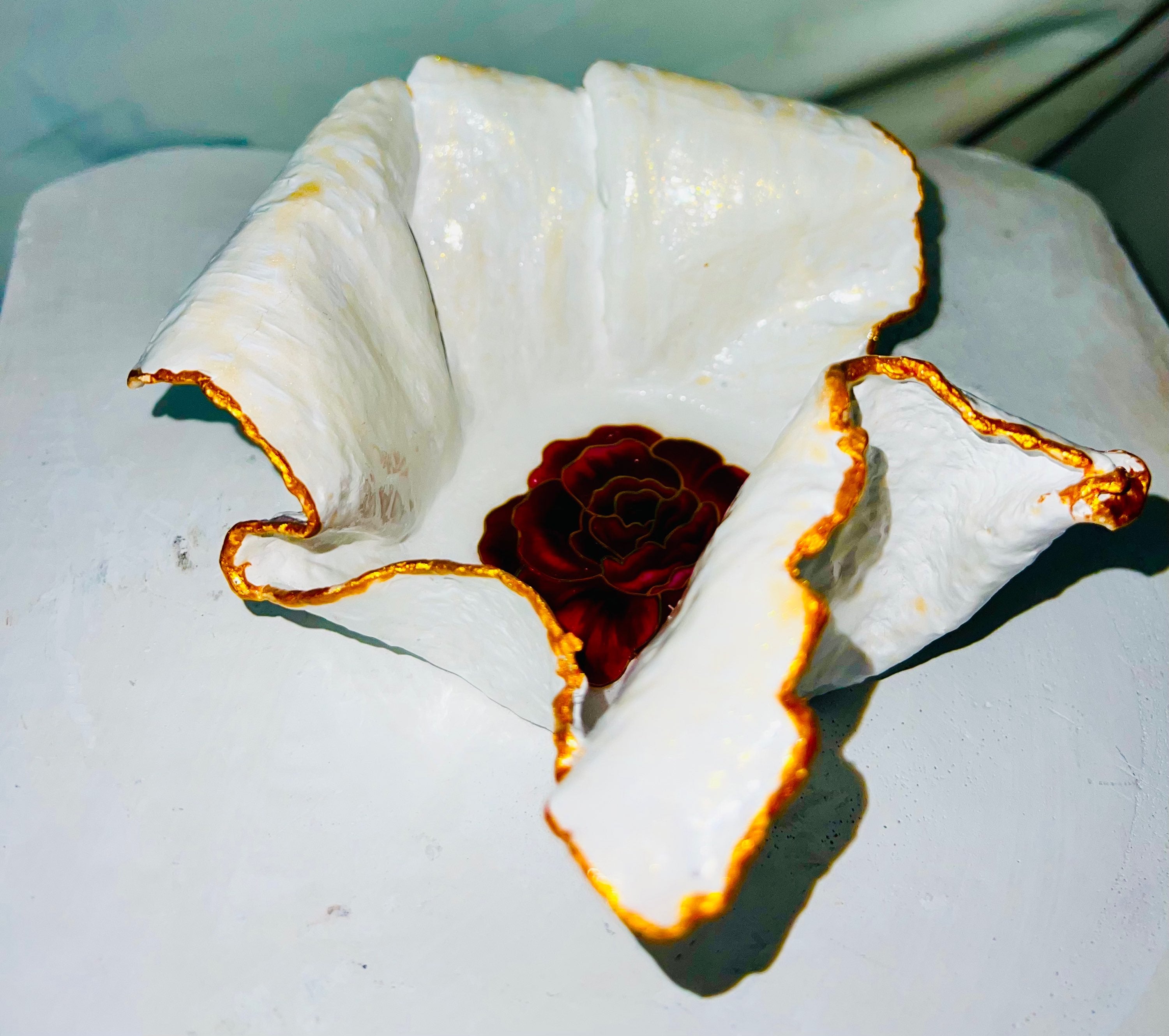 SOLD "White/Gold bowl with Red Flowers" image 3