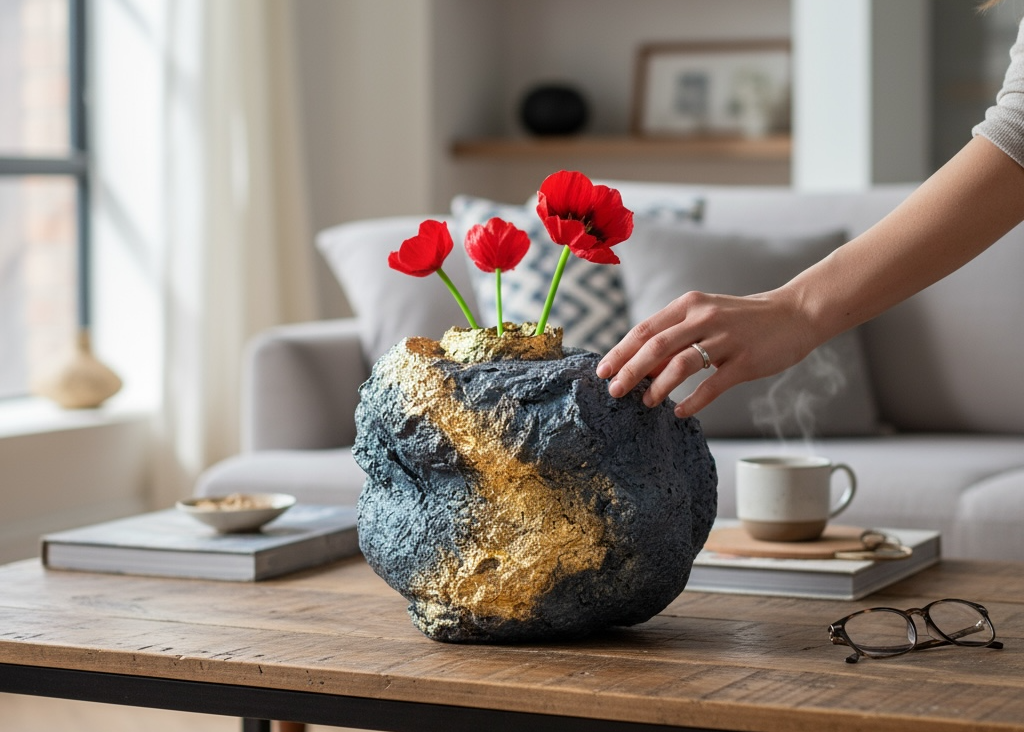 "Eruption Series Grey / Gold Vase" image 0