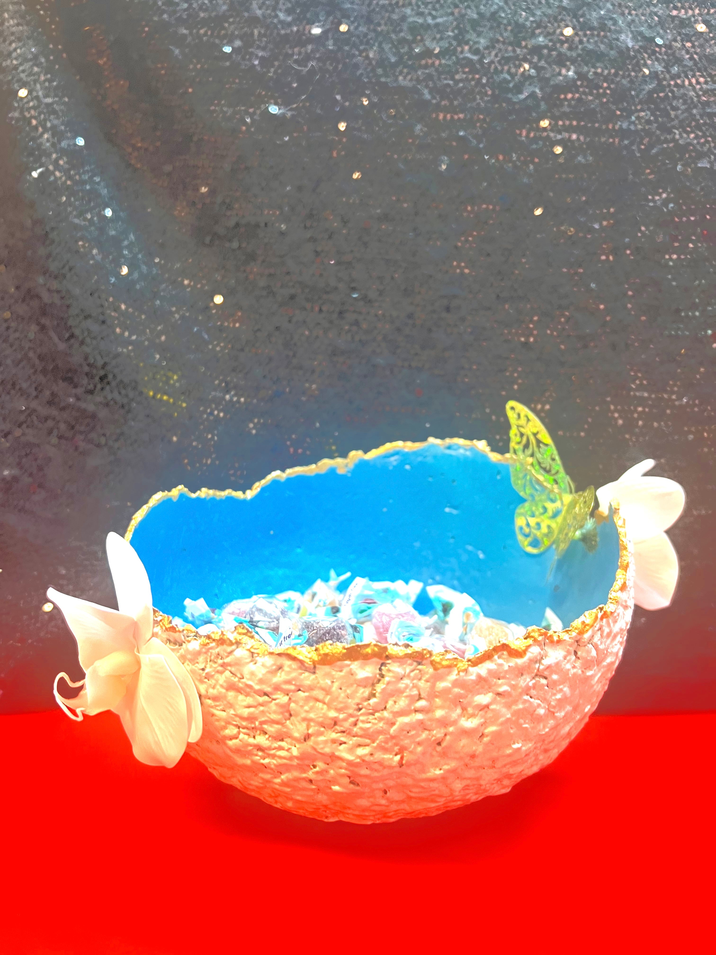 SOLD "White/Blue/Gold Trim Vase" image 2