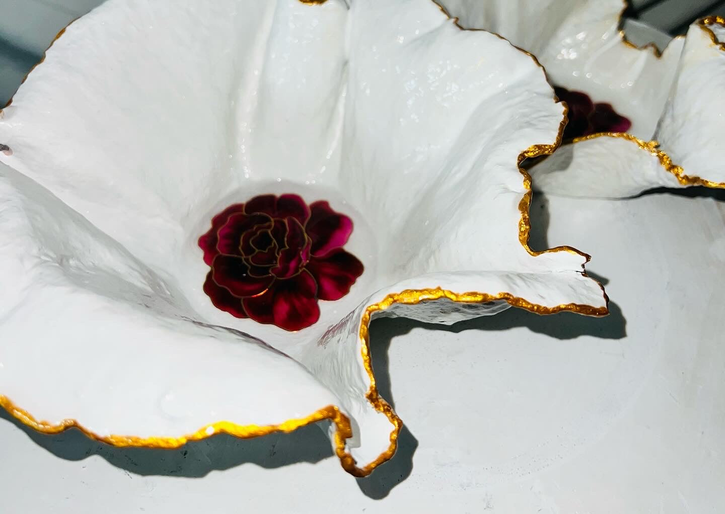 SOLD "White/Gold bowl with Red Flowers" image 1