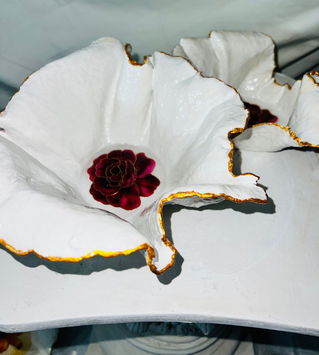 SOLD "White/Gold bowl with Red Flowers" image 2