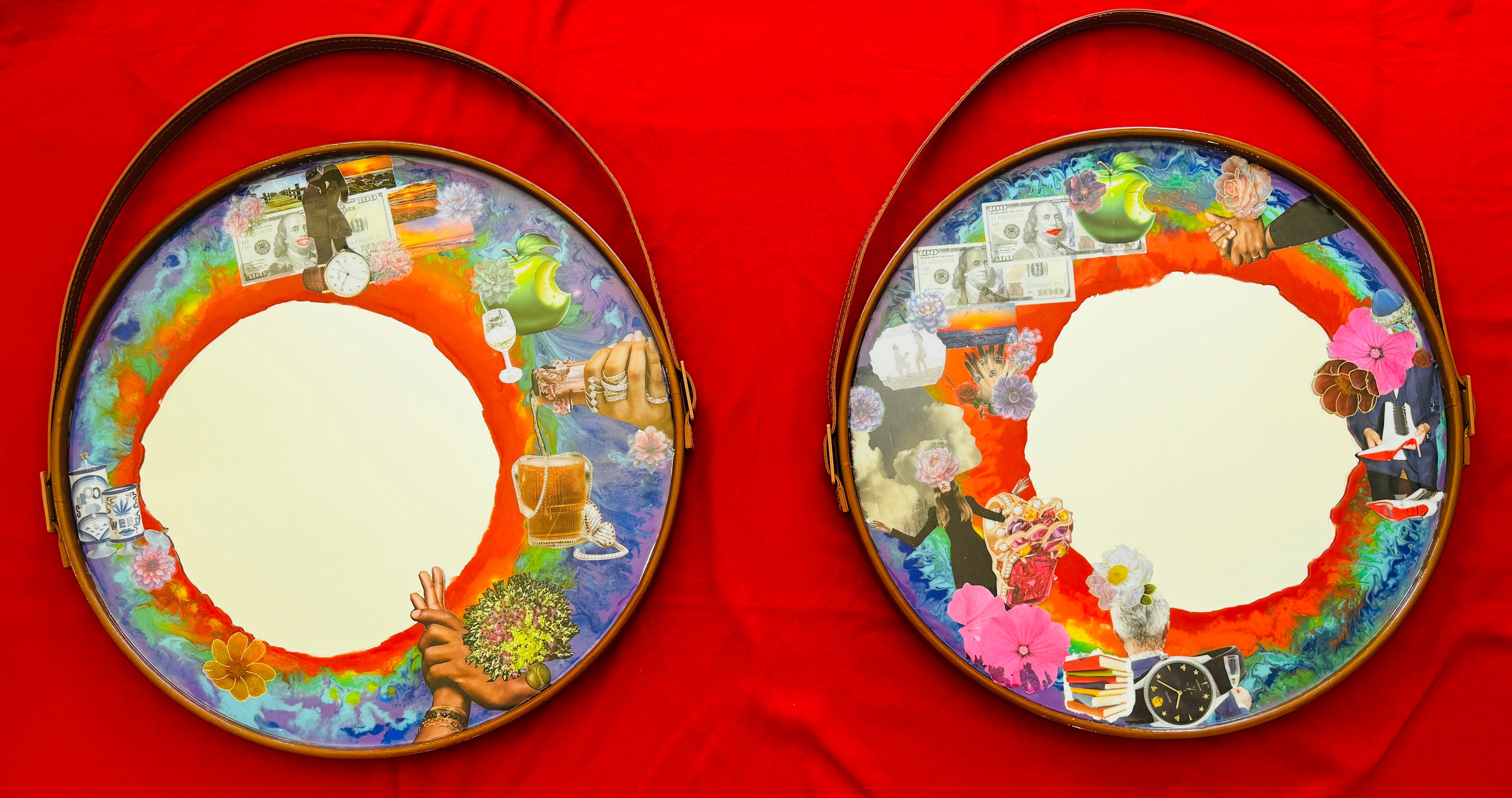 "Apple Wishes" round mirror 24"x24" x1.5" ready to hang image 2