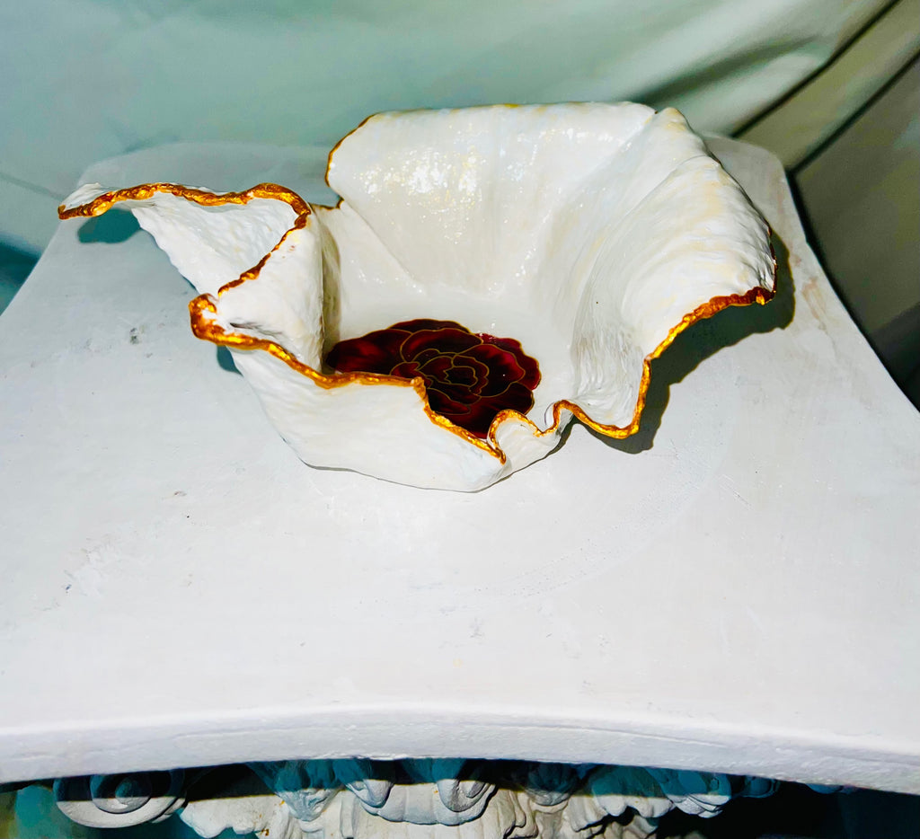 SOLD "White/Gold bowl with Red Flowers" image 4