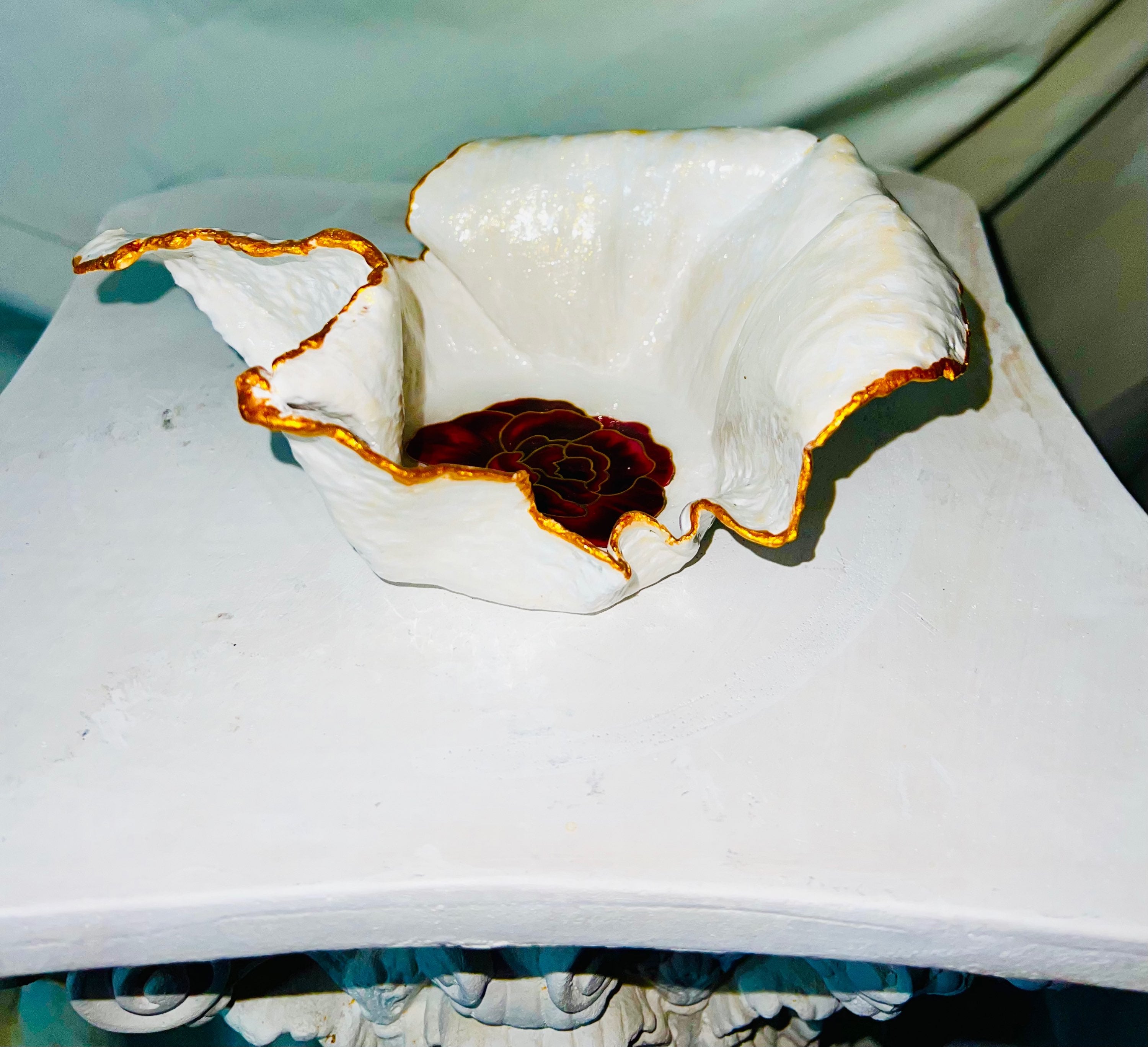 SOLD "White/Gold bowl with Red Flowers" image 4