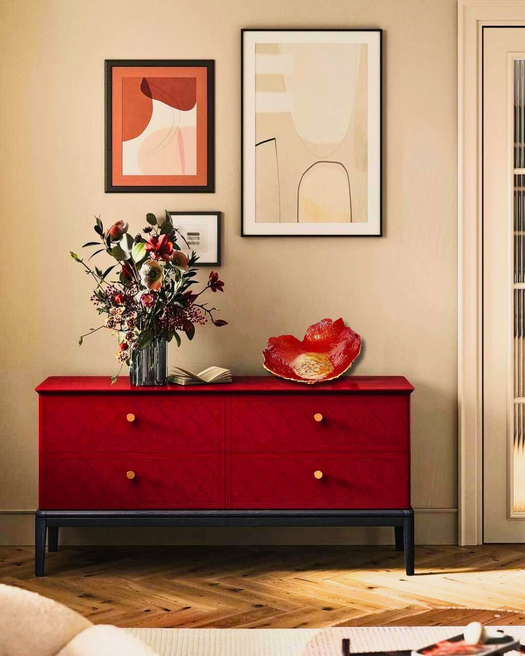 "Red/Gold Flower Vase" image 2