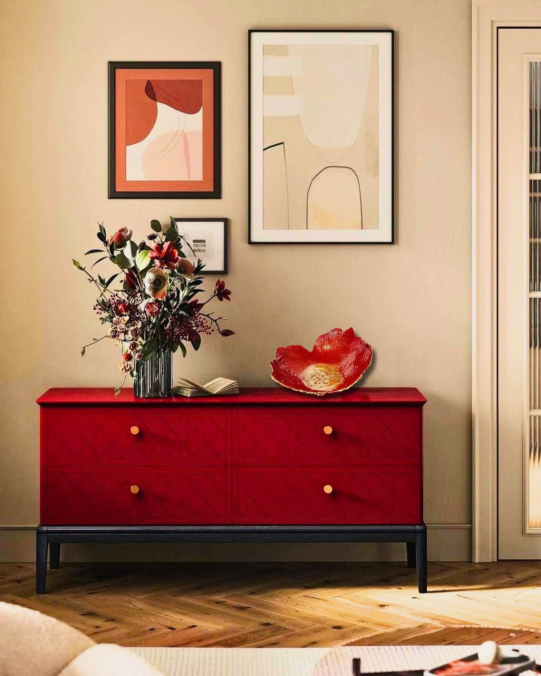 "Red/Gold Flower Vase" image 2