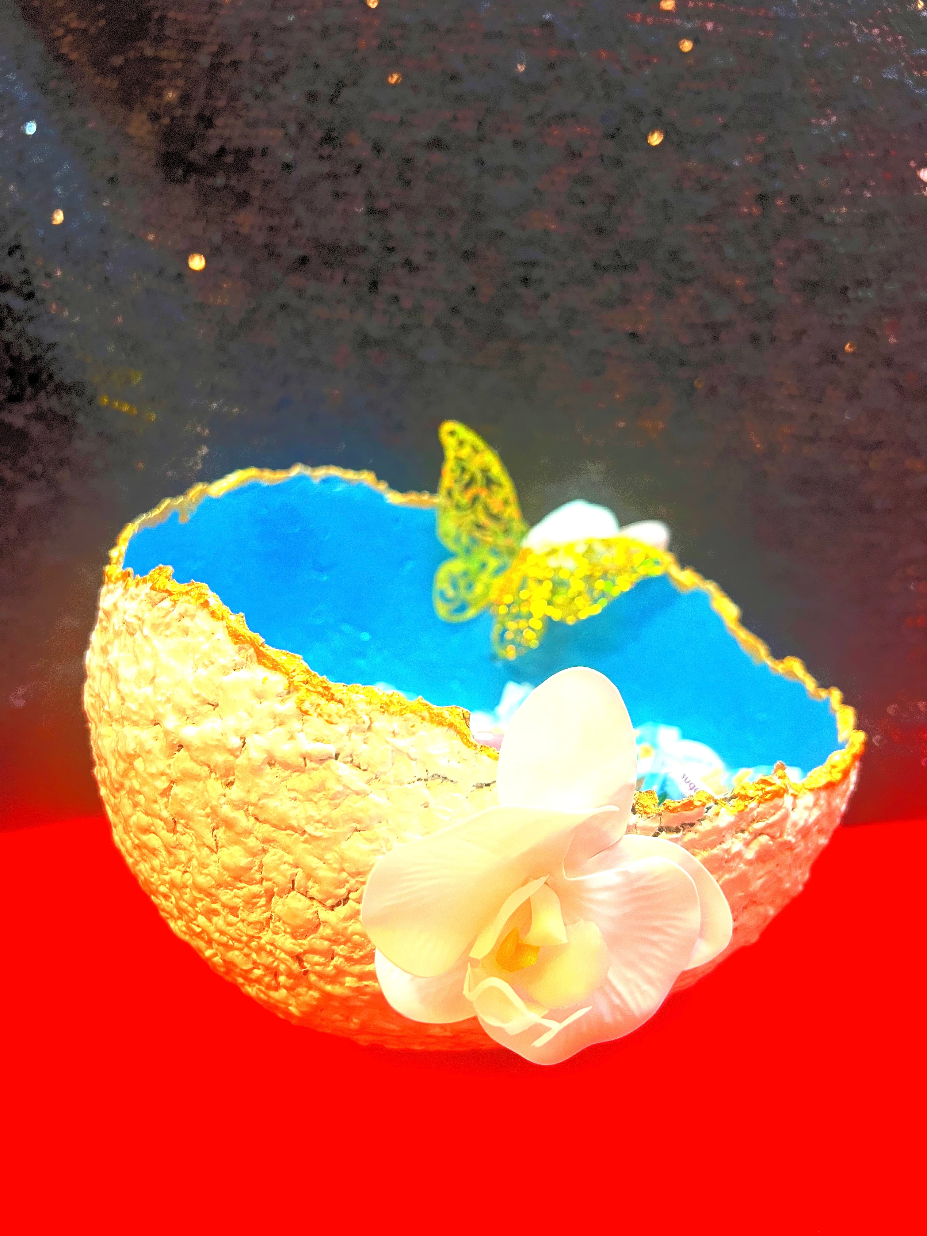 SOLD "White/Blue/Gold Trim Vase" image 0