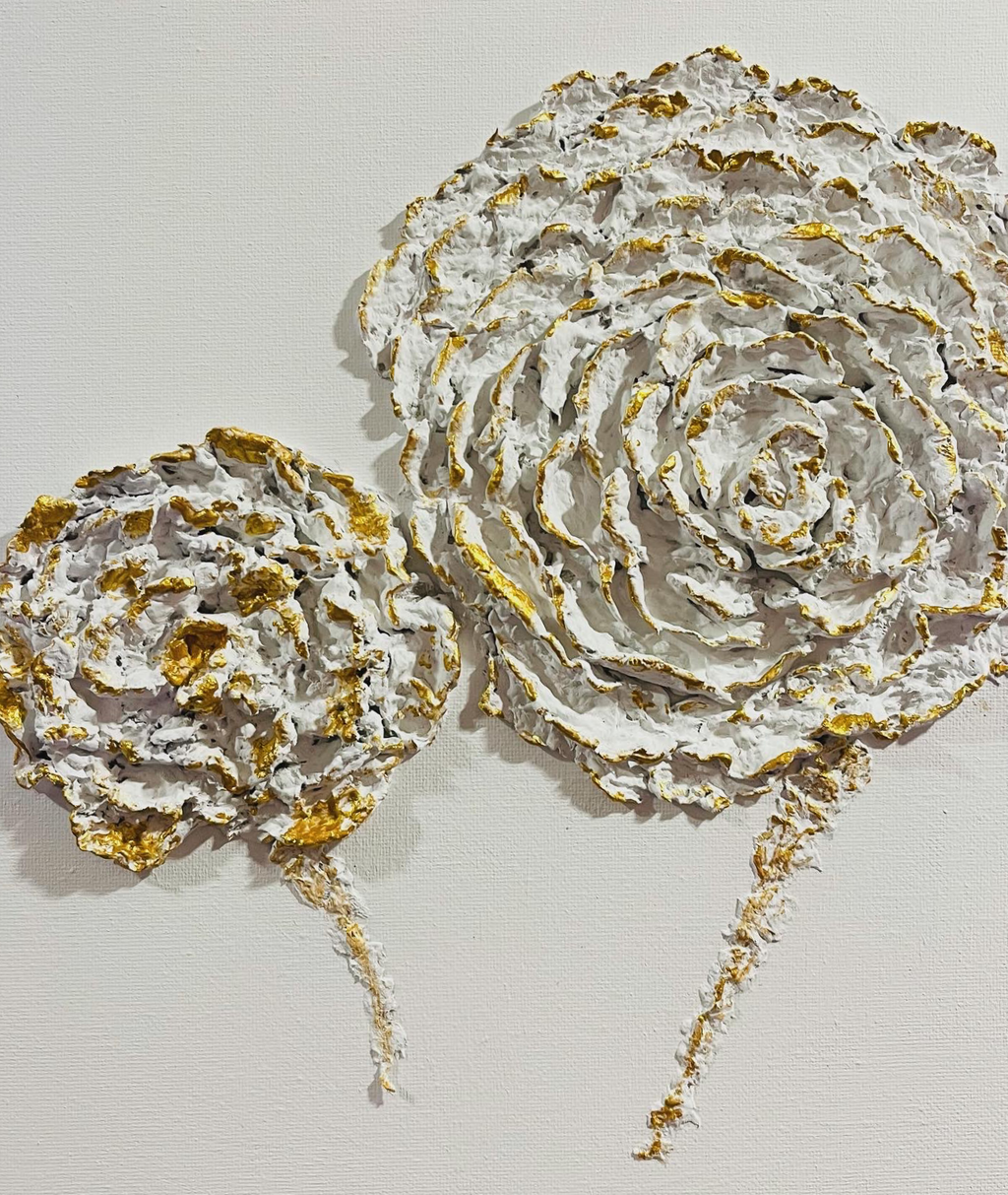 SOLD "White/Gold leaf embellished flowers" image 0