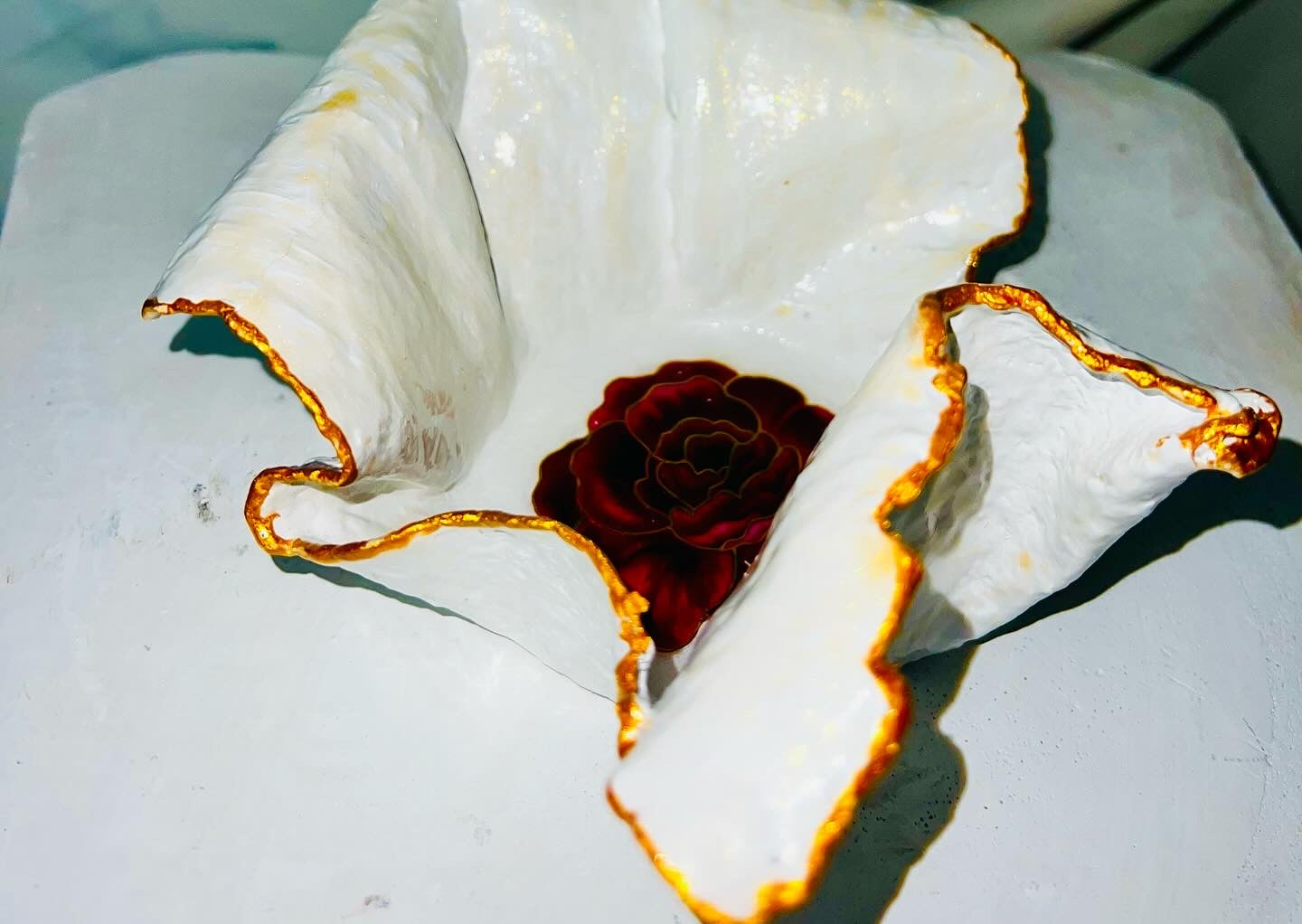 SOLD "White/Gold bowl with Red Flowers" image 0