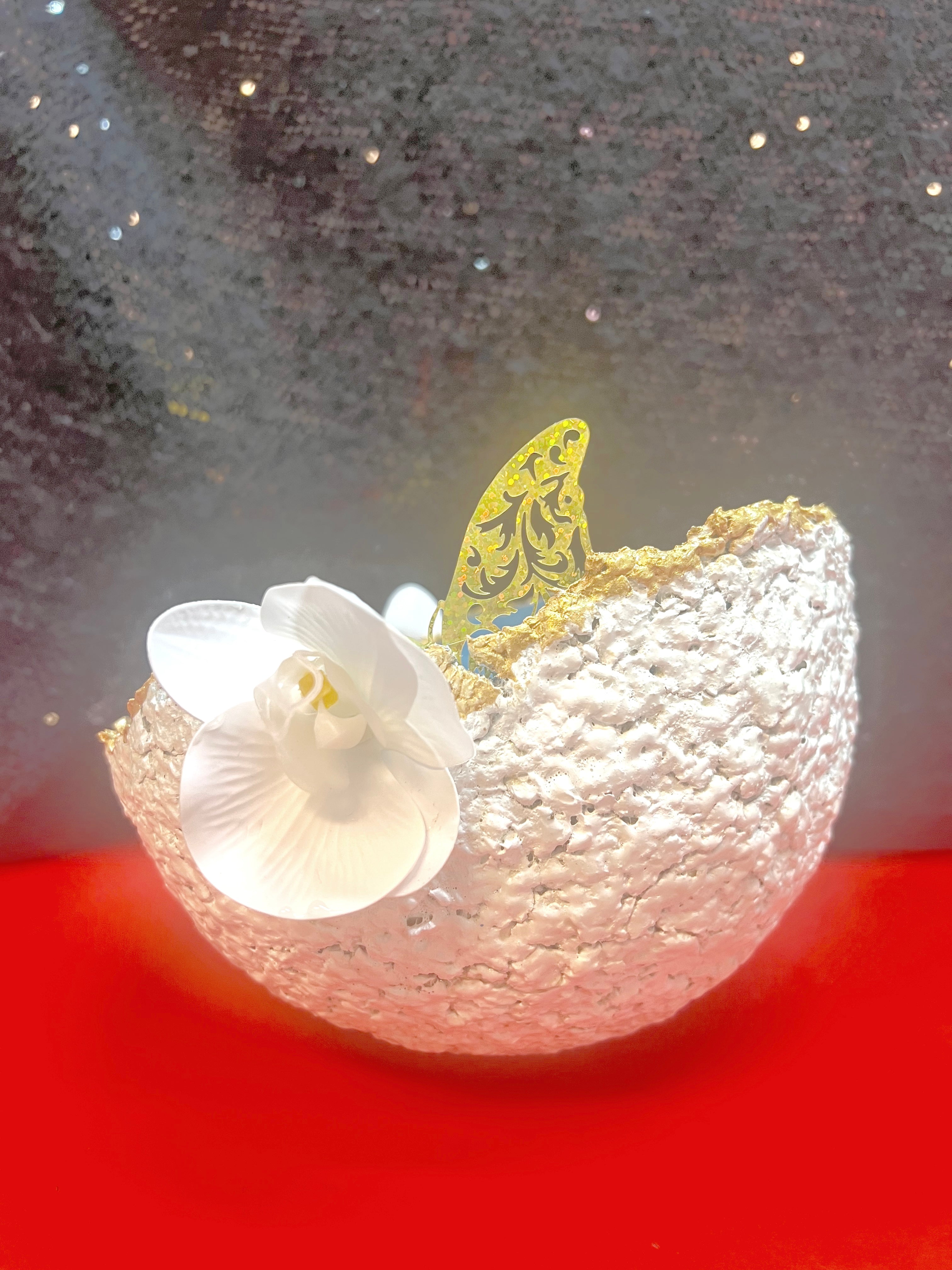 SOLD "White/Blue/Gold Trim Vase" image 1